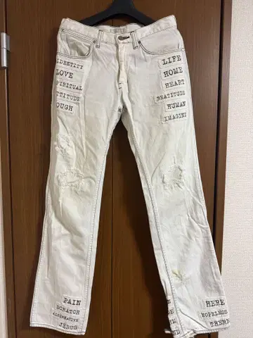 레어 넘버나인 초기 택 화이트 와펜 데님 팬츠
