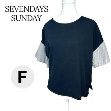 SEVENDAYS SUNDAY 네이비 스트라이프 소매 절개 티셔츠 F