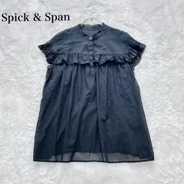 Spick & Span 코튼 보일 프릴 프렌치 블라우스 블랙