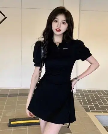원피스 폴로 칼라 블랙 심플 숏 기장