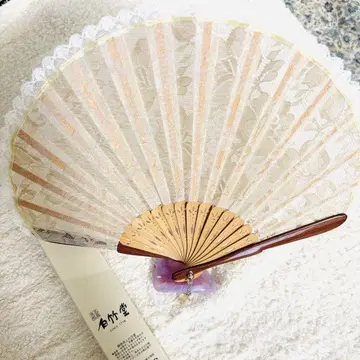 미사용 새상품 시라타케도 레이스 시스루 부채 꽃무늬 교토 부채