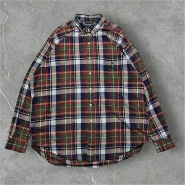 90s 랄프 로렌 시어 셔츠 XL 체크 원 포인트 비침 6278