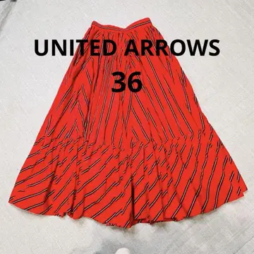 UNITEDARROWS 스트라이프 코튼 플레어 맥시 스커트 레드 36