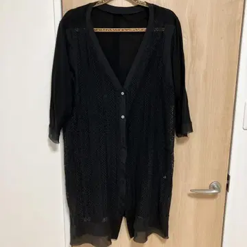 레이스 무늬 7부 소매 롱 원피스 블랙