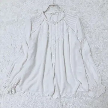 블라우스 화이트 M 사이즈 긴팔 오피스 캐주얼 프릴 버튼 상의