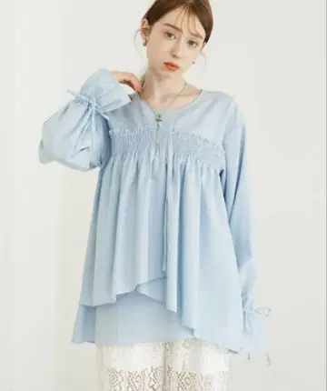 hinari 아지메 프릴 블라우스 색스 블루