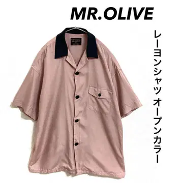 MR.OLIVE 오픈 카라 셔츠 레이온 셔츠 옷깃 절개 디자인 일본제