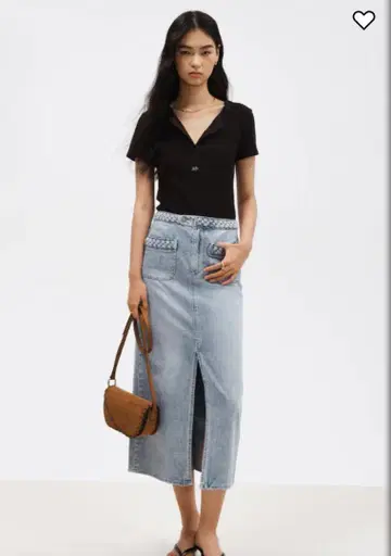 미사용 새상품 택 포함 H&M 뜨개질 트림 데님 스커트 타이트 스커트