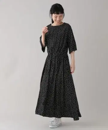 natural by clip 레이온 도트 드로스트 원피스