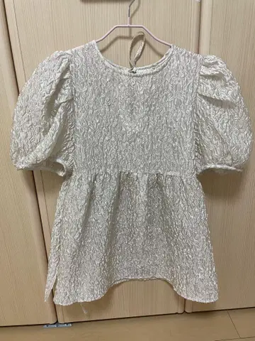 Flower Sheer Puff Sleeve Tunic Top[화이트]