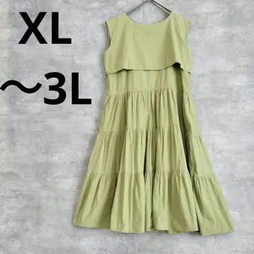 ABITOKYO 롱 원피스 비어드 개더 XL 상당 그린 계열 슬리브리스
