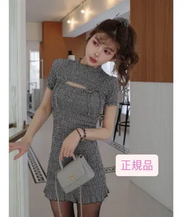 darich 리본 셔링 깅엄 미니 원피스
