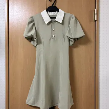 한국 패션 그린 포원 소매 원피스 반팔