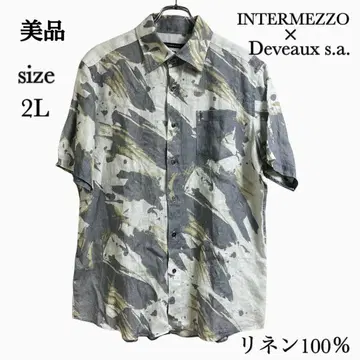 새상품급 INTERMEZZO 린넨 100% 반팔 셔츠 빅 사이즈 2L