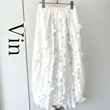 Vin 꽃무늬 레이스 자수 롱 스커트 화이트 타이트 스커트