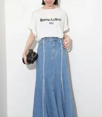 SLOBE IENA 데님 플레어 스커트 패치워크 24년산 블루