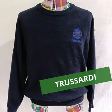TRUSSARDI 이탈리아제 스웨터 니트 골프 네이비 로고 자수