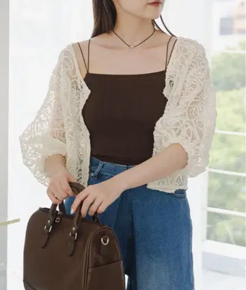 시어 레이스 5부 소매 가디건