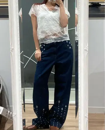 TINA:JOJUN 자수 스트레이트 데님 팬츠