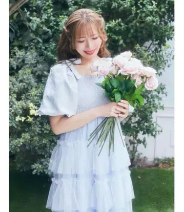 아림 자카드 퍼프 슬리브 튤 원피스