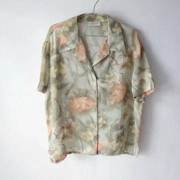 vintage 구제 의류 꽃무늬 아트 수채화 모야모야 반팔 블라우스 셔츠