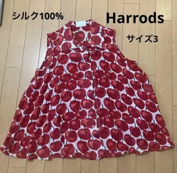 새상품급 Harrods 실크 100 슬리브리스 블라우스 사과 일본제 3