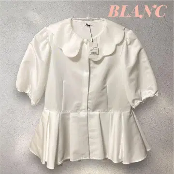 BLANC 프릴 옷깃 화이트 블라우스 반팔 새상품