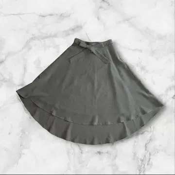 미품 롱 플레어 스커트 리본 포함 모스그린 L 사이즈 일본제