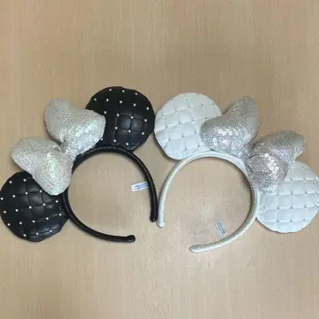 디즈니 머리띠 미니 퀼팅 펄 화이트 블랙 2개 세트