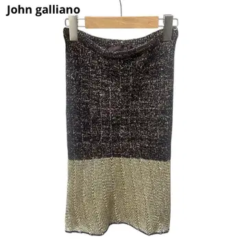 John galliano 초기 태그 라메 니트 타이트 스커트 플레어
