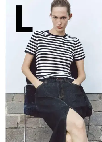 ZARA 자라 새상품 스트라이프 니트 숏 슬리브 상의