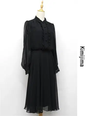 R363/KIMIJIMA 롱 원피스 시스루 프릴 쉬폰 11