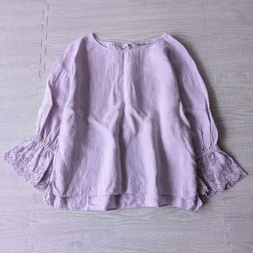 새상품급 어반 리서치 린넨 레이스 슬리브 블라우스 퍼플 린넨 100%