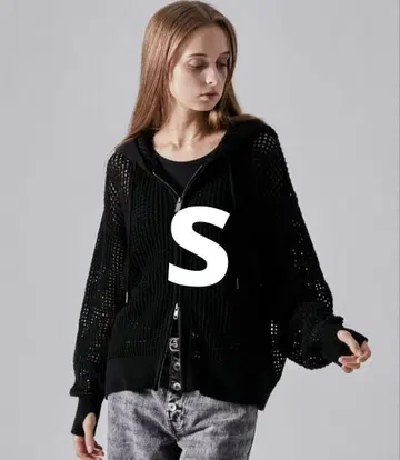 CLEL 클레어 시스루 메쉬 지퍼 후드티 블랙 s