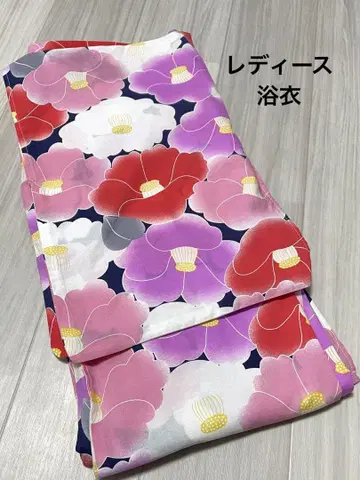 여성용 유카타 단품 올 패턴 네이비 핑크 빨간색 흰색 꽃무늬 성숙/러블리