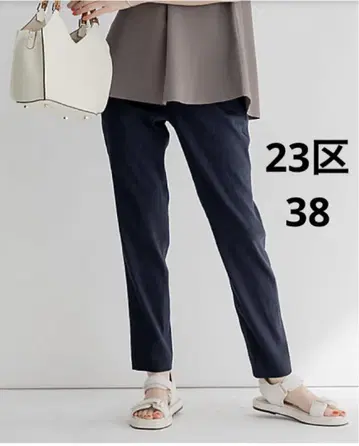 23구 린넨 레이온 스트레치 테이퍼드 팬츠 다크 네이비 38