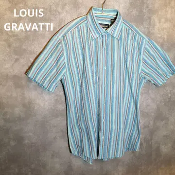 LOUIS GRAVATTI 반팔 알로하 셔츠 스카이블루 스트라이프 빈티지