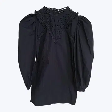 자라 블랙 퍼프 슬리브 긴팔 프릴 레이스 칼라 블라우스 상의
