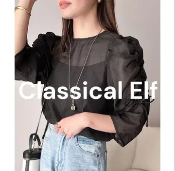 Classical Elf 볼륨 슬리브 드로스트 탑 블랙
