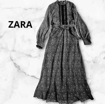 ZARA 자라 올 패턴 롱 원피스 벨트 포함 블랙 계열 XS 사이즈
