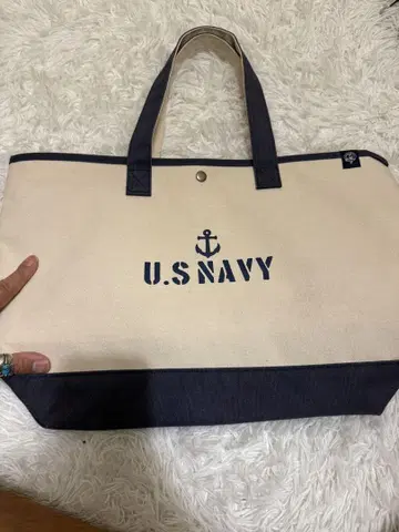 U.S. NAVY 토트백 베이지/네이비 캔버스 군용