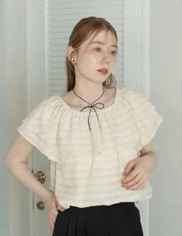 hinari 시어 체크 프릴 블라우스