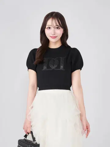 다리치 백 오픈 아플리케 니트 탑 블랙