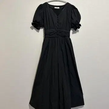 MIIA 블랙 롱 원피스 반팔 A 라인 검정