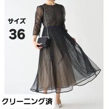 새상품급 셀포드 패널 라인 도트 튤 원피스 36 블랙
