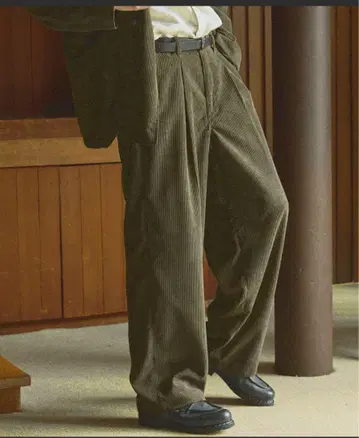 올리브 코듀로이 와이드 팬츠