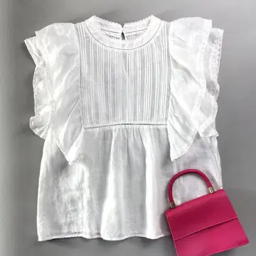 새상품급 슬로브 이에나 24SS 라미 프릴 핀턱 블라우스 화이트
