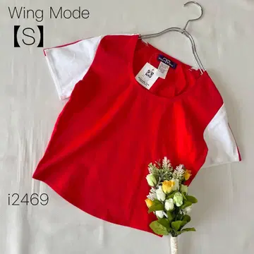 Wing Mode 일본제 반팔 티셔츠 빨흰색 치비 기장 숏 라인 [S]
