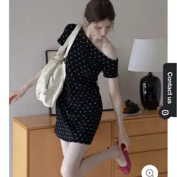 원숄더 원피스 도트