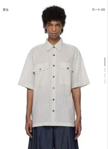 DRIES VAN NOTEN 그레이 스트라이프 반팔 셔츠